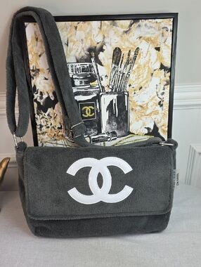 CHANEL Percision Plush Shoulder Bag with White CC Logo